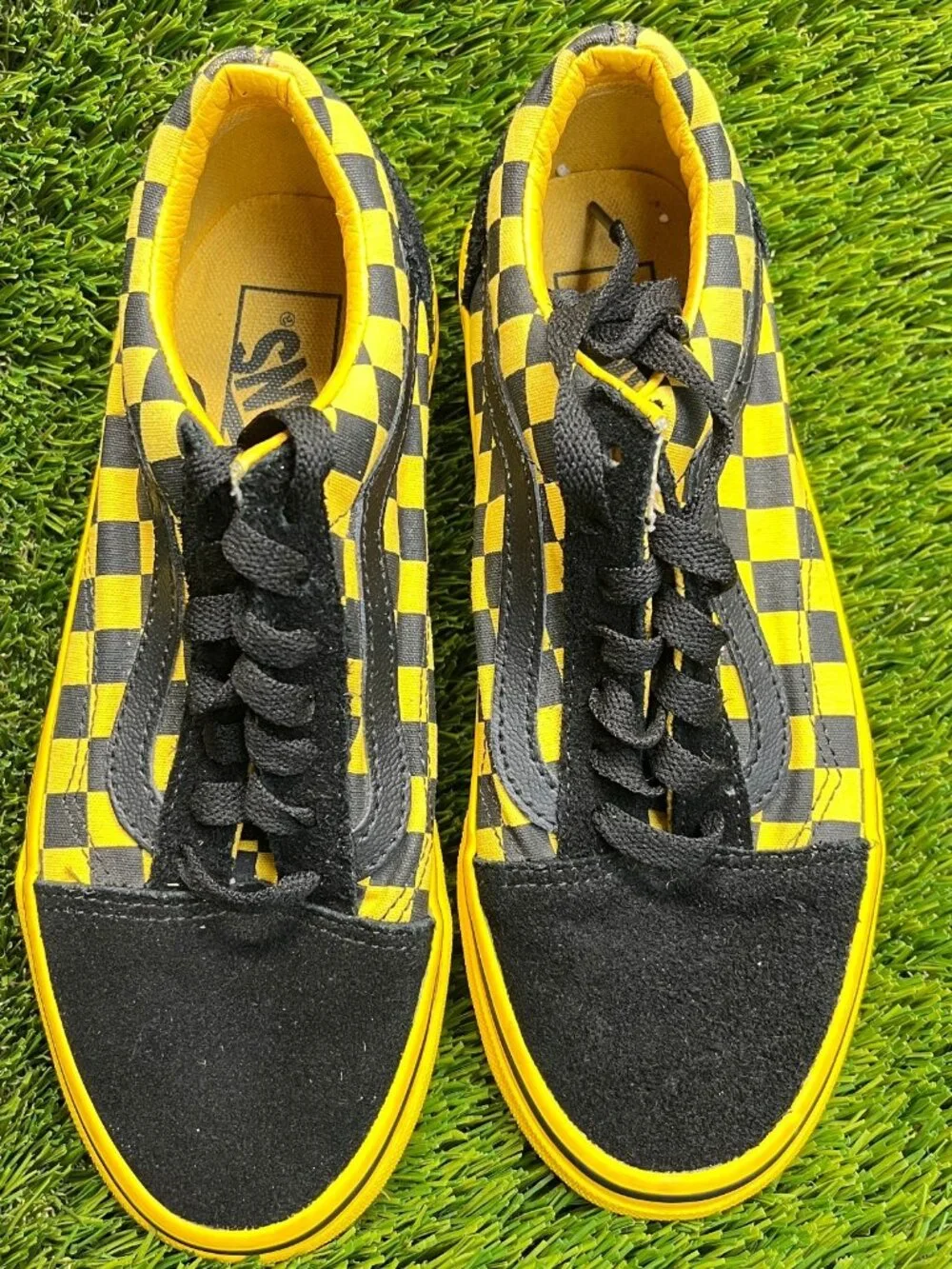 Vans Old Skool Chex Womens Size 6.5 Black Yellow Athletic Skate Shoes Sneakers
